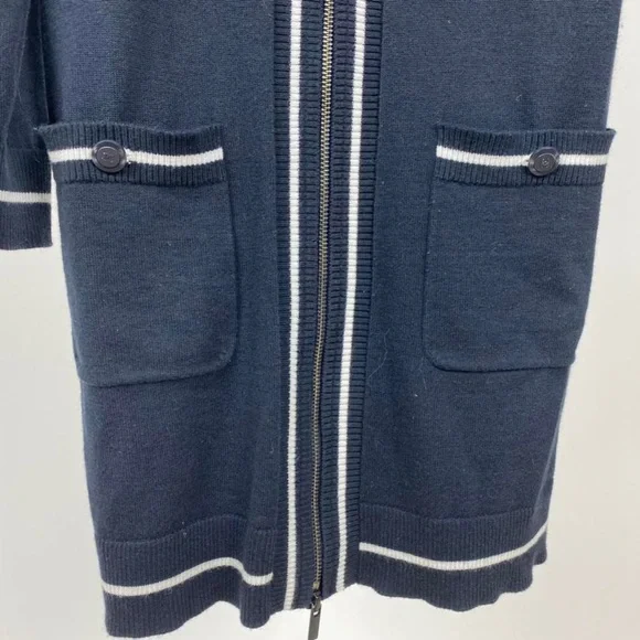 Chanel Uniform Long Preppy Cardigan in Navy Blue - Picture 2 of 7